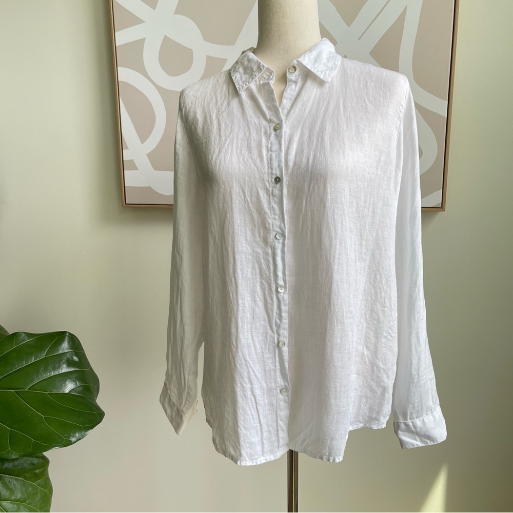 100% linen button down white shirt by SIGRID OLSEN in size M. - Picture 2 of 8